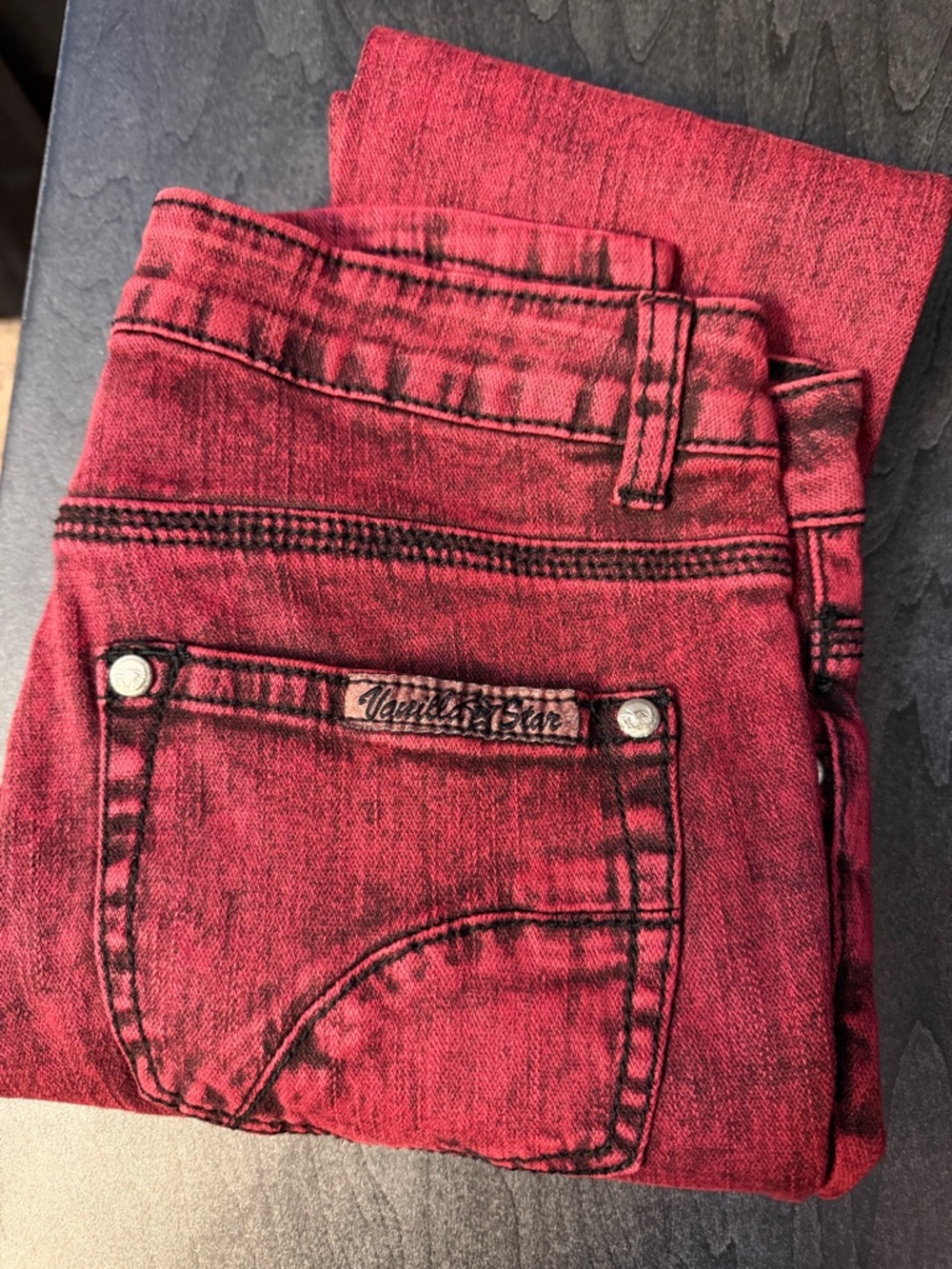 Vanilla Star Women's Distressed Red Skinny Jeans